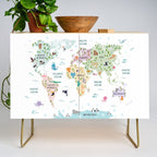 Nursery Animal World Map in Pastels Credenza Gallery Image 1