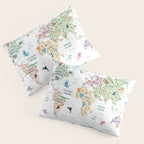 Nursery Animal World Map in Pastels Pillow Sham Gallery Image 3