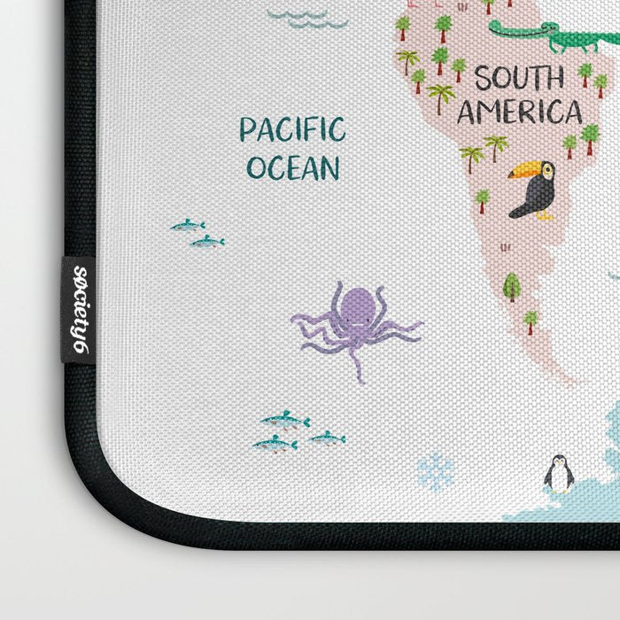 Nursery Animal World Map in Pastels Laptop Sleeve Gallery Image 3