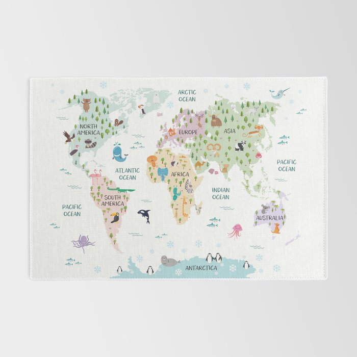Nursery Animal World Map in Pastels Rug Gallery Image 2