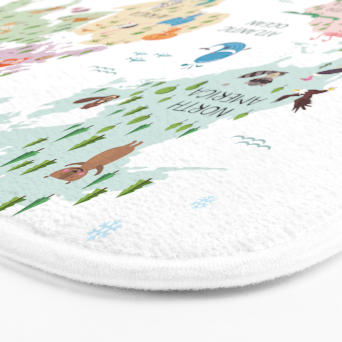 Nursery Animal World Map in Pastels Bath Mat Gallery Image 3