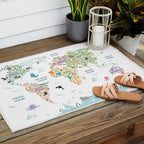 Nursery Animal World Map in Pastels Outdoor Rug Gallery Image 2