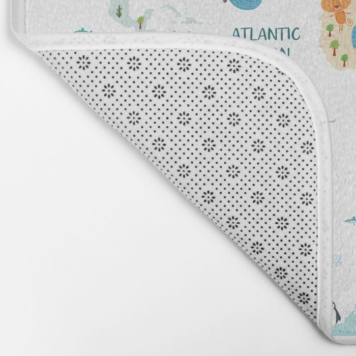 Nursery Animal World Map in Pastels Bath Mat Gallery Image 2