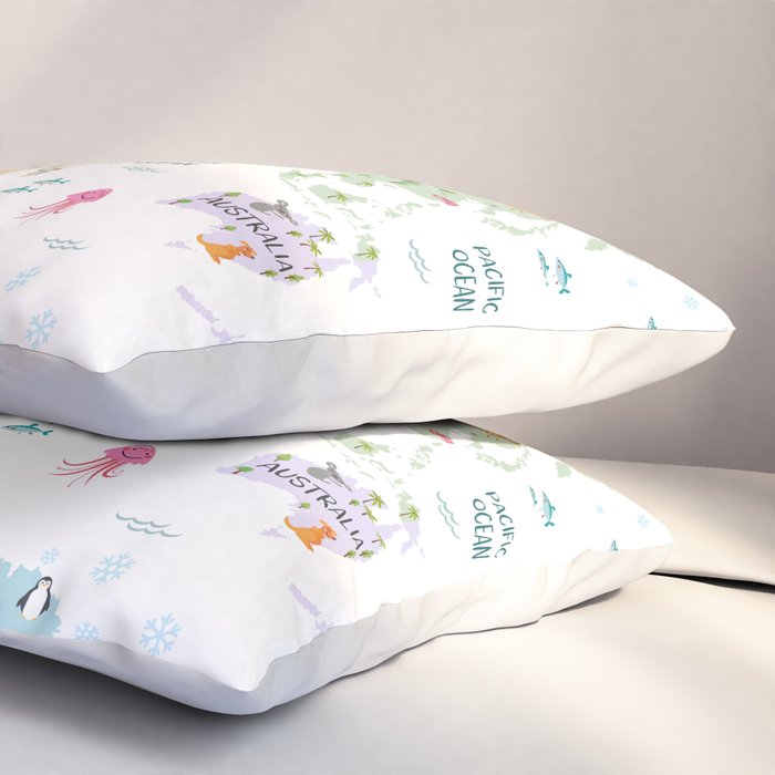 Nursery Animal World Map in Pastels Pillow Sham Gallery Image 3