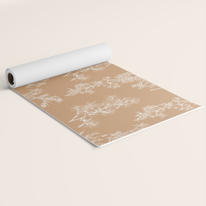 Botanical Cottage Floral Pattern in Neutral Camel Yoga Mat Gallery Image 2