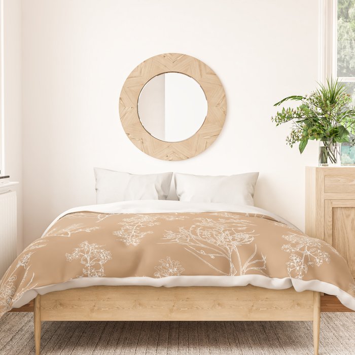 Botanical Cottage Floral Pattern in Neutral Camel Duvet Cover Gallery Image 3