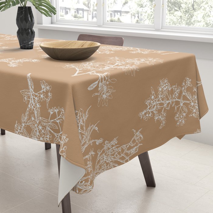 Botanical Cottage Floral Pattern in Neutral Camel Tablecloth Gallery Image 3