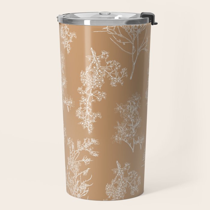Botanical Cottage Floral Pattern in Neutral Camel Travel Mug Gallery Image 2