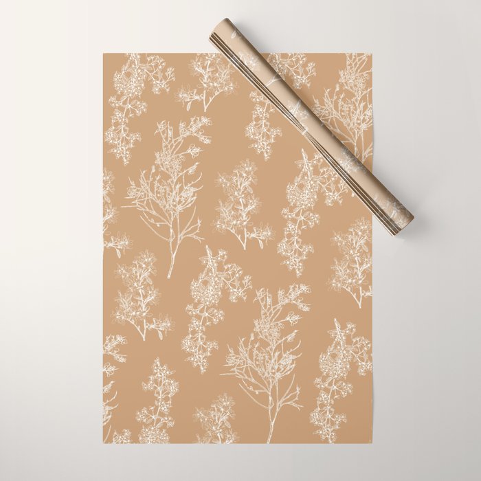 Botanical Cottage Floral Pattern in Neutral Camel Wrapping Paper Gallery Image 1