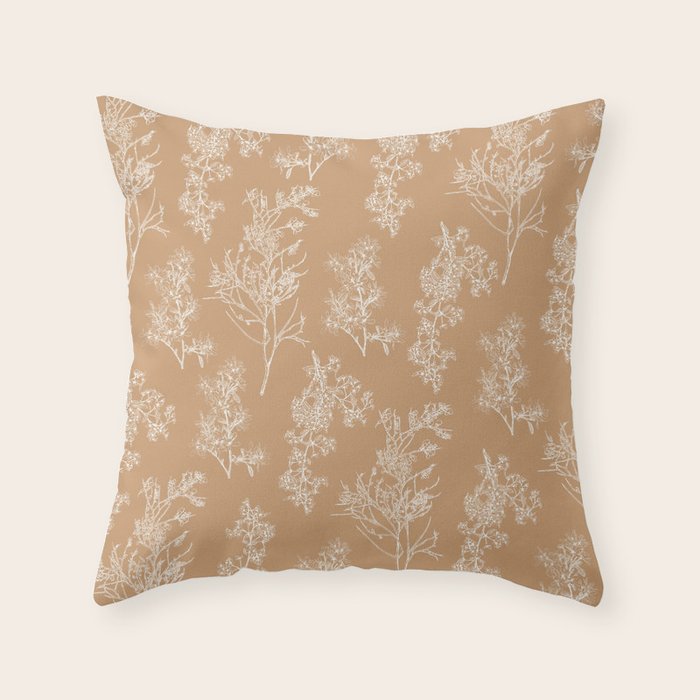 Botanical Cottage Floral Pattern in Neutral Camel Throw Pillow Gallery Image 6