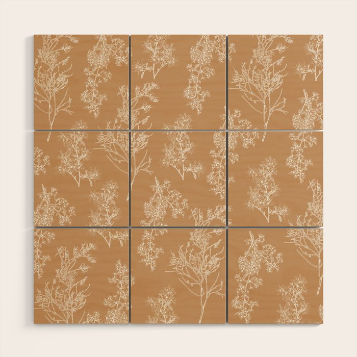 Botanical Cottage Floral Pattern in Neutral Camel Wood Wall Art Gallery Image 1