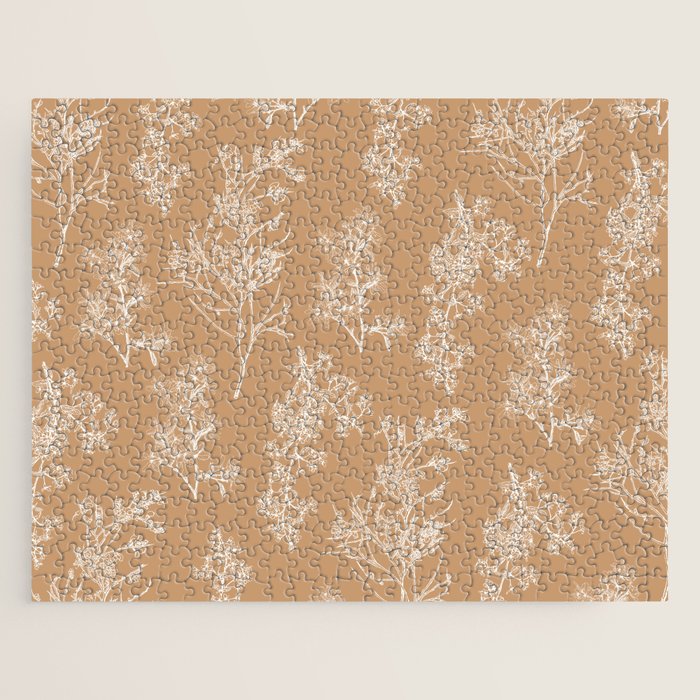 Botanical Cottage Floral Pattern in Neutral Camel Jigsaw Puzzle Gallery Image 1