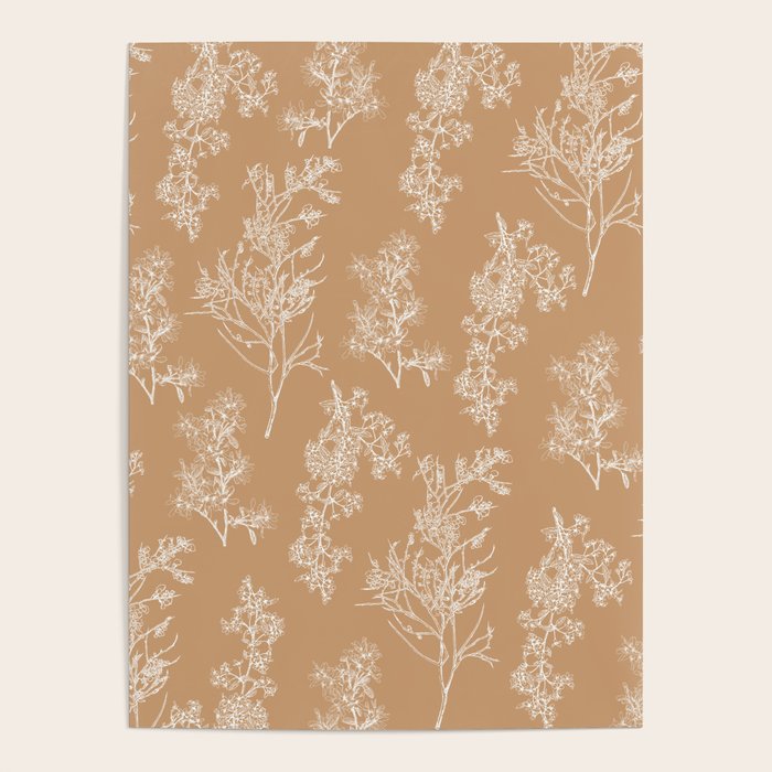 Botanical Cottage Floral Pattern in Neutral Camel Poster Gallery Image 4