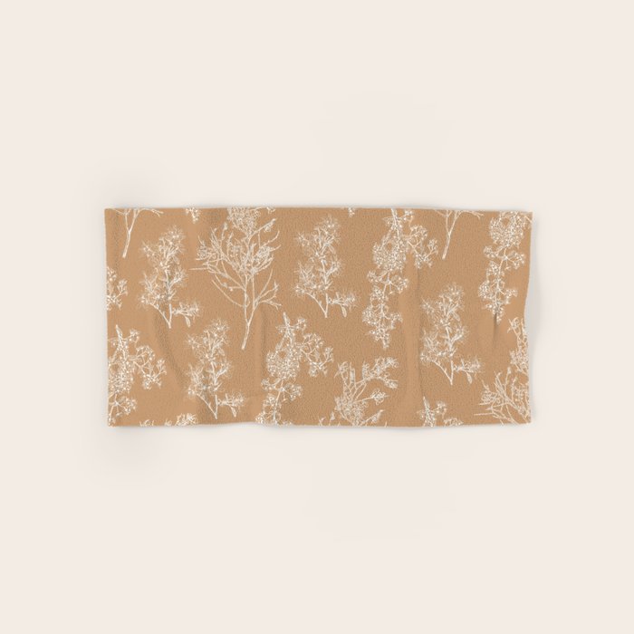 Botanical Cottage Floral Pattern in Neutral Camel Bath Towel Gallery Image 1