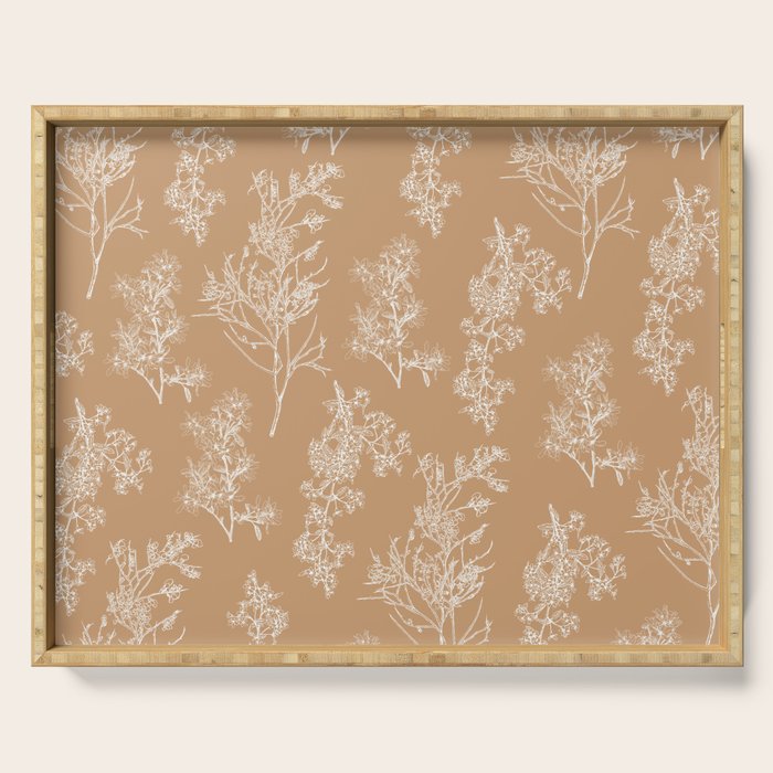 Botanical Cottage Floral Pattern in Neutral Camel Serving Tray Gallery Image 1