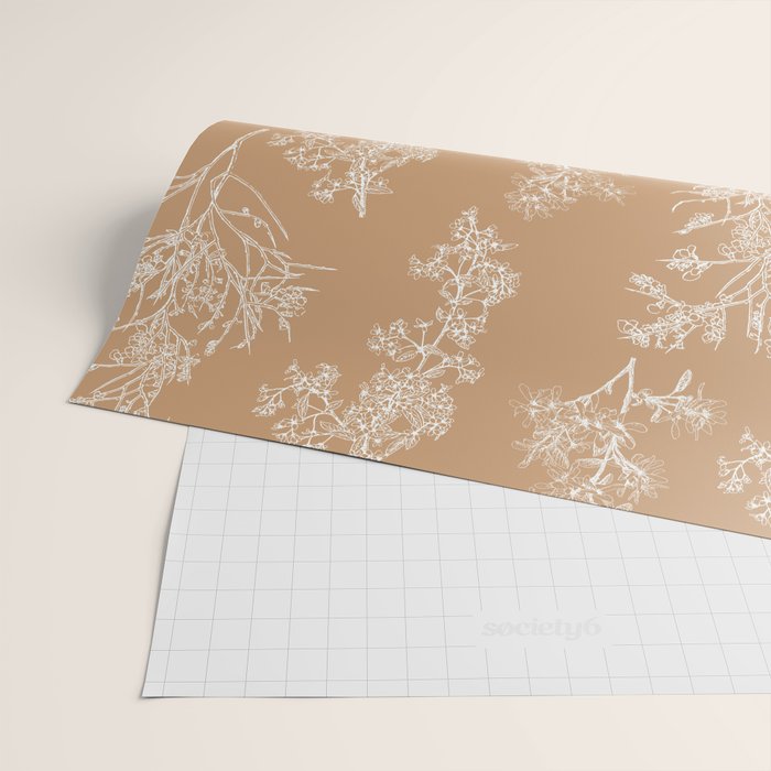 Botanical Cottage Floral Pattern in Neutral Camel Wrapping Paper Gallery Image 2