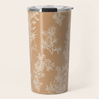 Botanical Cottage Floral Pattern in Neutral Camel Travel Mug Gallery Image 1