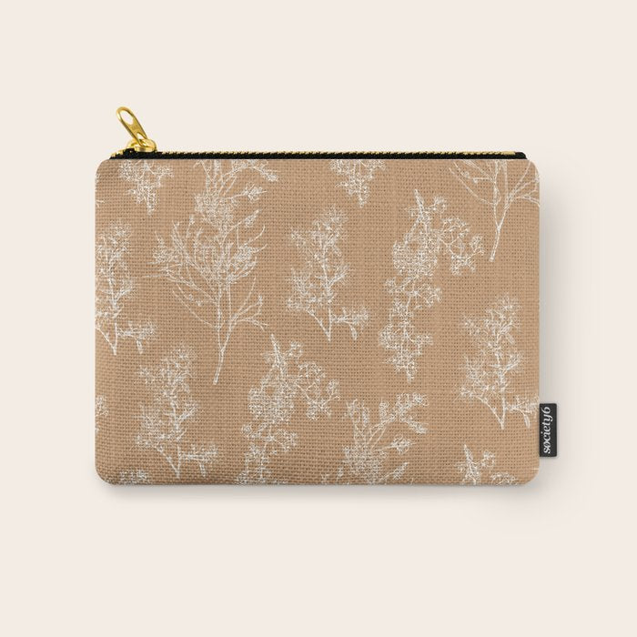 Botanical Cottage Floral Pattern in Neutral Camel Carry All Pouch Gallery Image 1