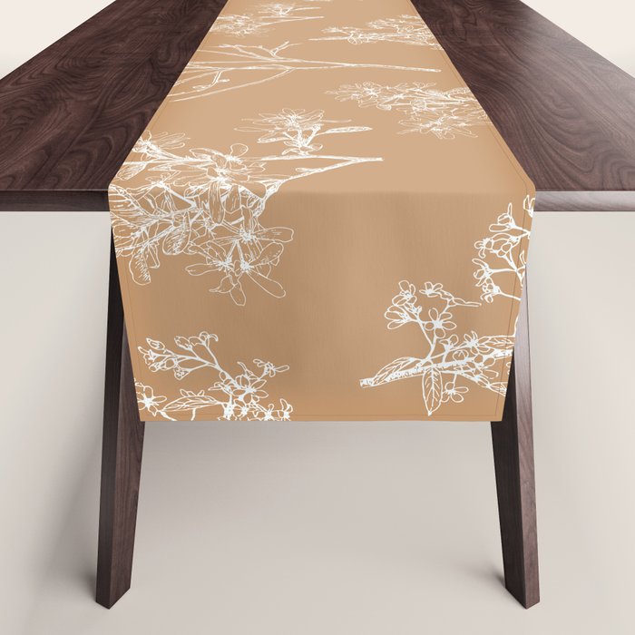 Botanical Cottage Floral Pattern in Neutral Camel Table Runner Gallery Image 1