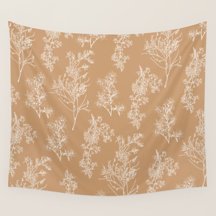 Botanical Cottage Floral Pattern in Neutral Camel Wall Tapestry Gallery Image 4