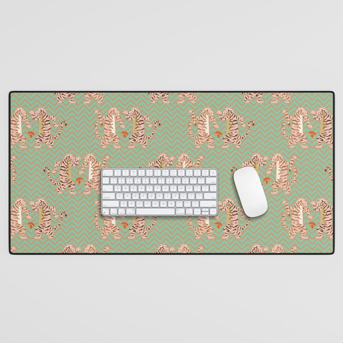 Dancing tiger Zig zag tiger - mint sand Desk Mat Gallery Image 1