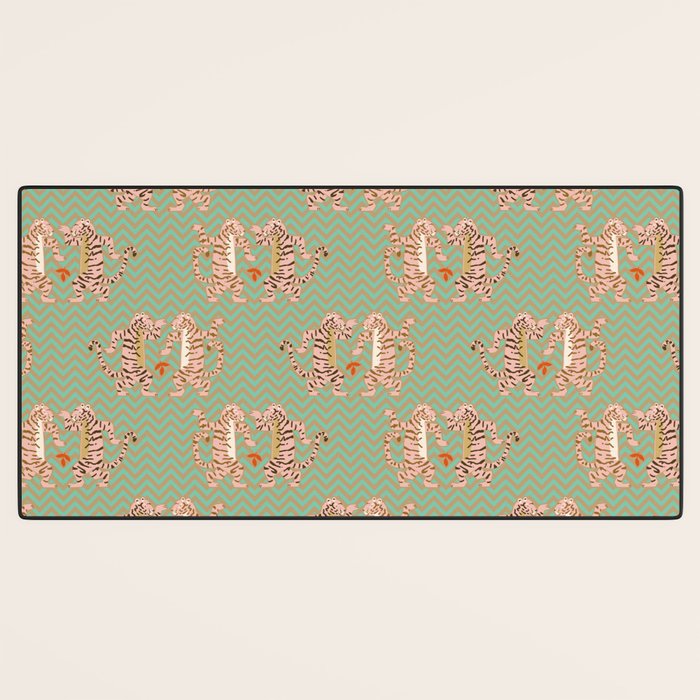 Dancing tiger Zig zag tiger - mint sand Desk Mat Gallery Image 3