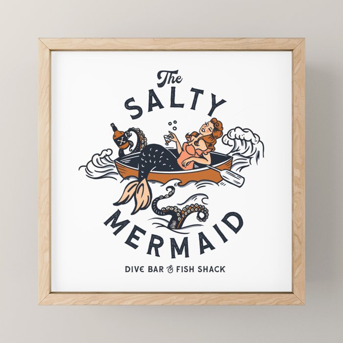 The Salty Mermaid Dive Bar & Fish Shack - Retro Pinup Mermaid Travel Art Mini Art Print Gallery Image 1