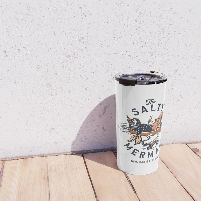 The Salty Mermaid Dive Bar & Fish Shack - Retro Pinup Mermaid Travel Art Travel Mug Gallery Image 4