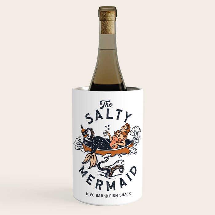 The Salty Mermaid Dive Bar & Fish Shack - Retro Pinup Mermaid Travel Art Wine Chiller Gallery Image 1
