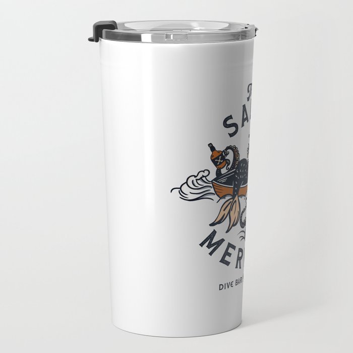 The Salty Mermaid Dive Bar & Fish Shack - Retro Pinup Mermaid Travel Art Travel Mug Gallery Image 3