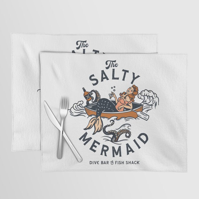 The Salty Mermaid Dive Bar & Fish Shack - Retro Pinup Mermaid Travel Art Placemat
