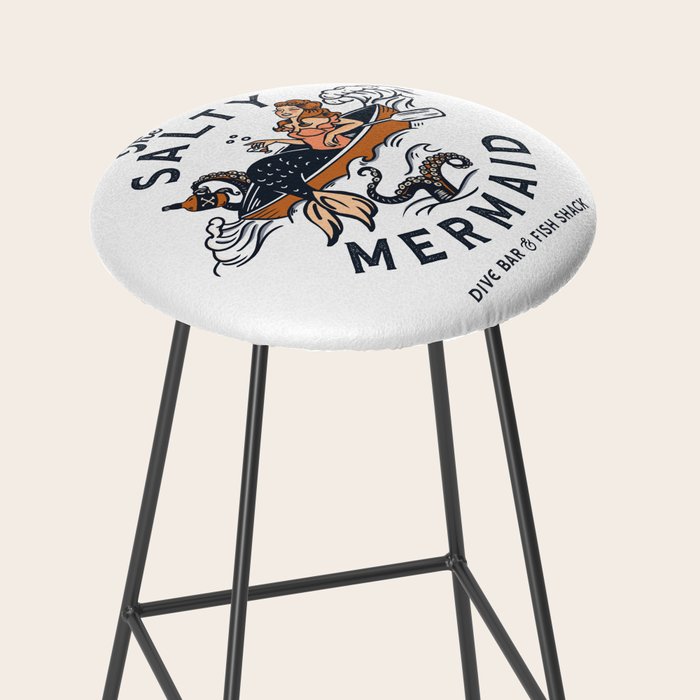 The Salty Mermaid Dive Bar & Fish Shack - Retro Pinup Mermaid Travel Art Stool Gallery Image 2