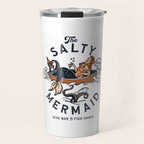 The Salty Mermaid Dive Bar & Fish Shack - Retro Pinup Mermaid Travel Art Travel Mug Gallery Image 1