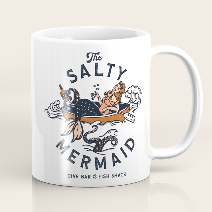 The Salty Mermaid Dive Bar & Fish Shack - Retro Pinup Mermaid Travel Art Coffee Mug Gallery Image 1