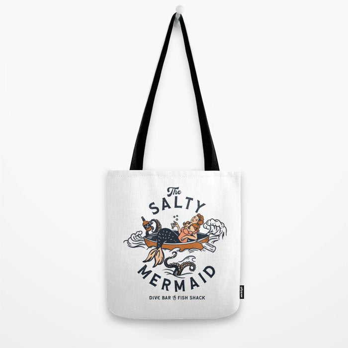 The Salty Mermaid Dive Bar & Fish Shack - Retro Pinup Mermaid Travel Art Tote Bag Gallery Image 2