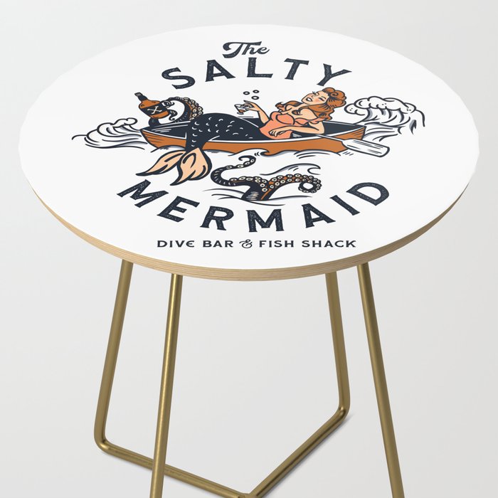 The Salty Mermaid Dive Bar & Fish Shack - Retro Pinup Mermaid Travel Art Side Table Gallery Image 2