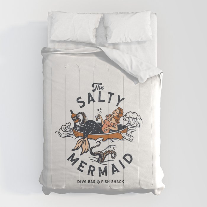 The Salty Mermaid Dive Bar & Fish Shack - Retro Pinup Mermaid Travel Art Comforter Gallery Image 1