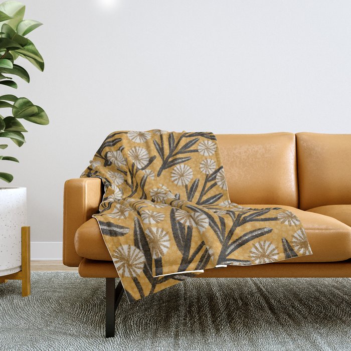 Summer Garden / Yellow & Black Throw Blanket Gallery Image 1