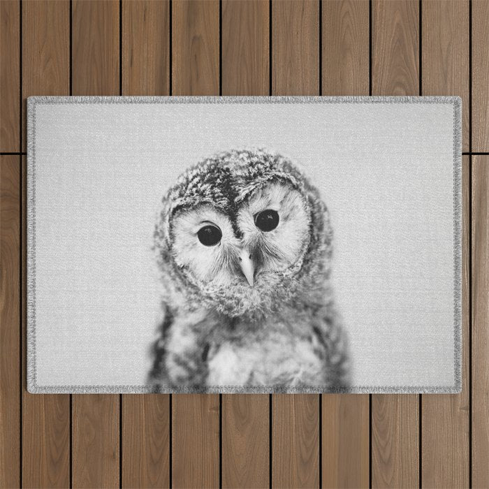 Baby Owl - Black & White Outdoor Rug Gallery Image 1