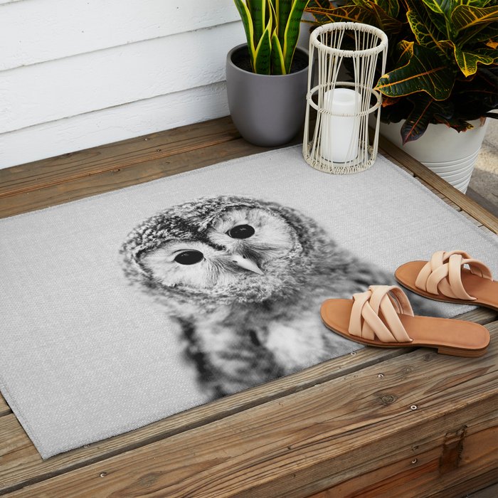 Baby Owl - Black & White Outdoor Rug Gallery Image 2