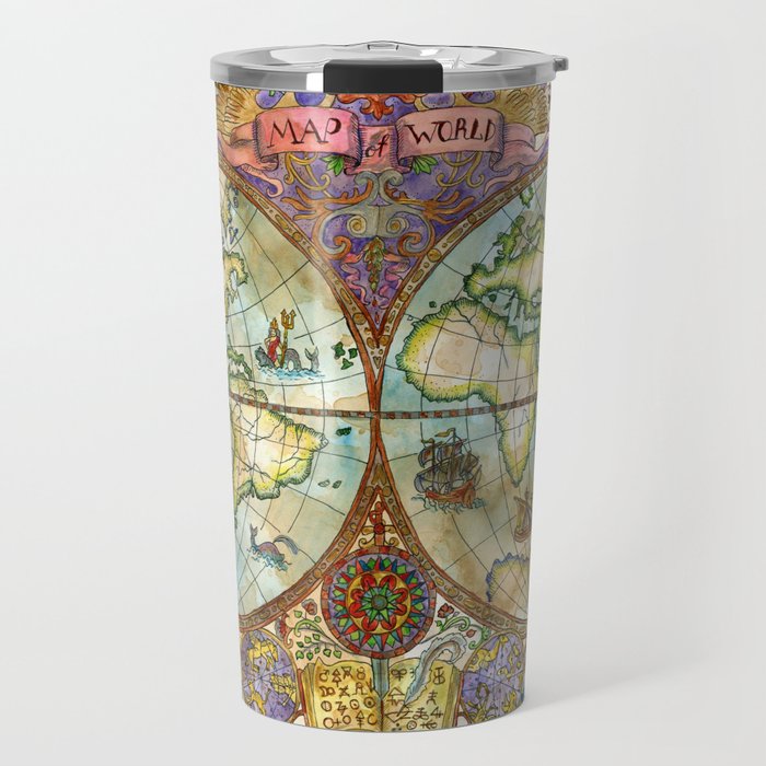 Magical Antique World Map  Travel Mug Gallery Image 1
