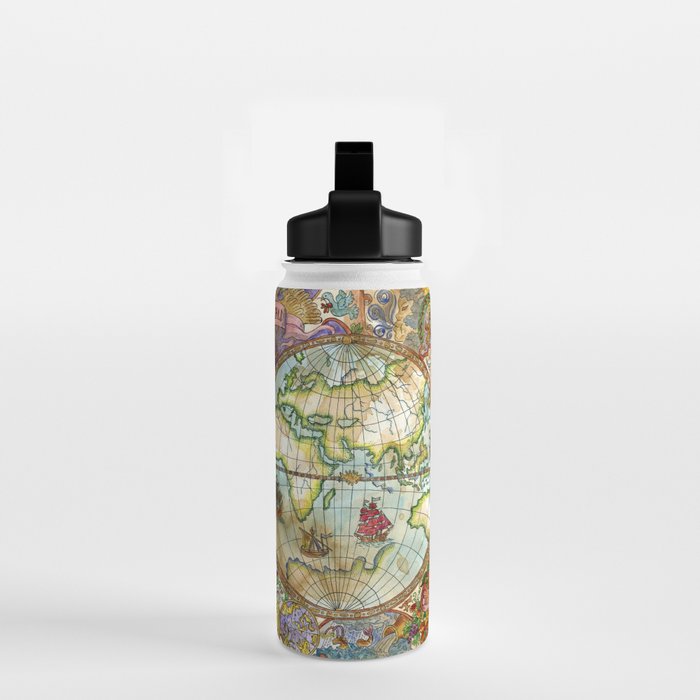 Magical Antique World Map  Water Bottle Gallery Image 2