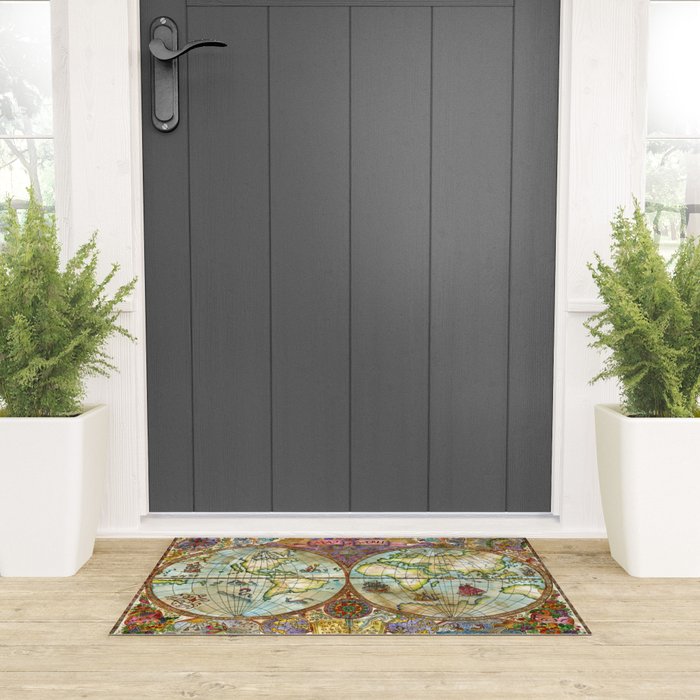 Magical Antique World Map  Welcome Mat Gallery Image 3