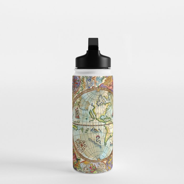 Magical Antique World Map  Water Bottle Gallery Image 3