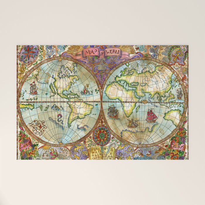 Magical Antique World Map  Welcome Mat Gallery Image 1