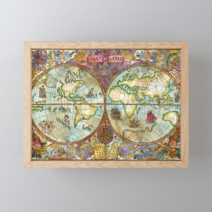 Magical Antique World Map  Mini Art Print Gallery Image 1