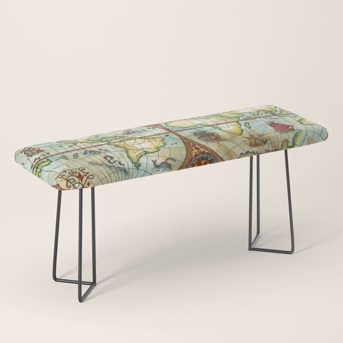 Magical Antique World Map  Bench Gallery Image 1
