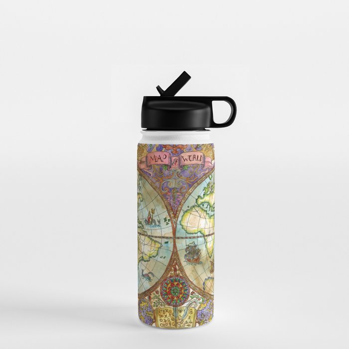 Magical Antique World Map  Water Bottle Gallery Image 1