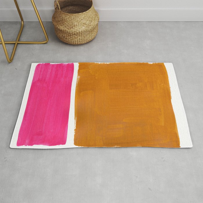 Minimalist Mid Century Modern Colorful Color Field Rothko Magenta Yellow Ochre Rug Gallery Image 1