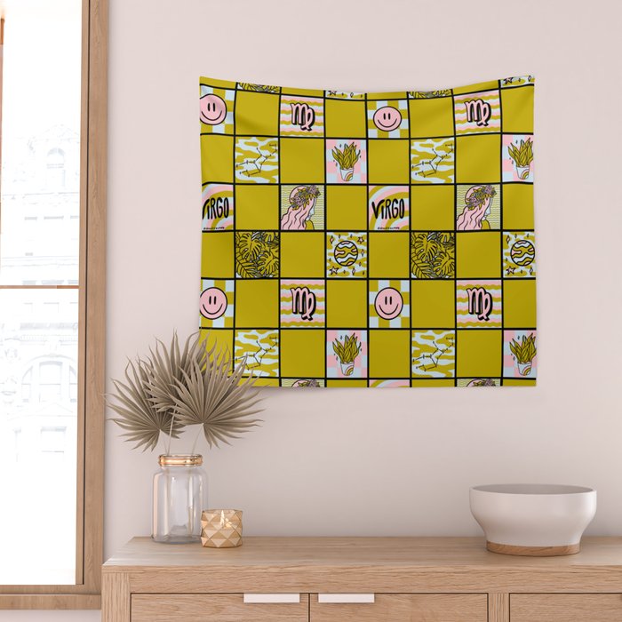 Virgo Checkered Print Wall Tapestry Gallery Image 2